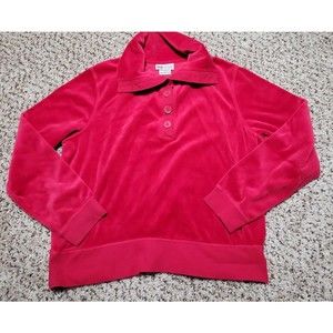 Faded Glory Red Velour Women's XL Quarter Button Long Sleeve Sweatshirt